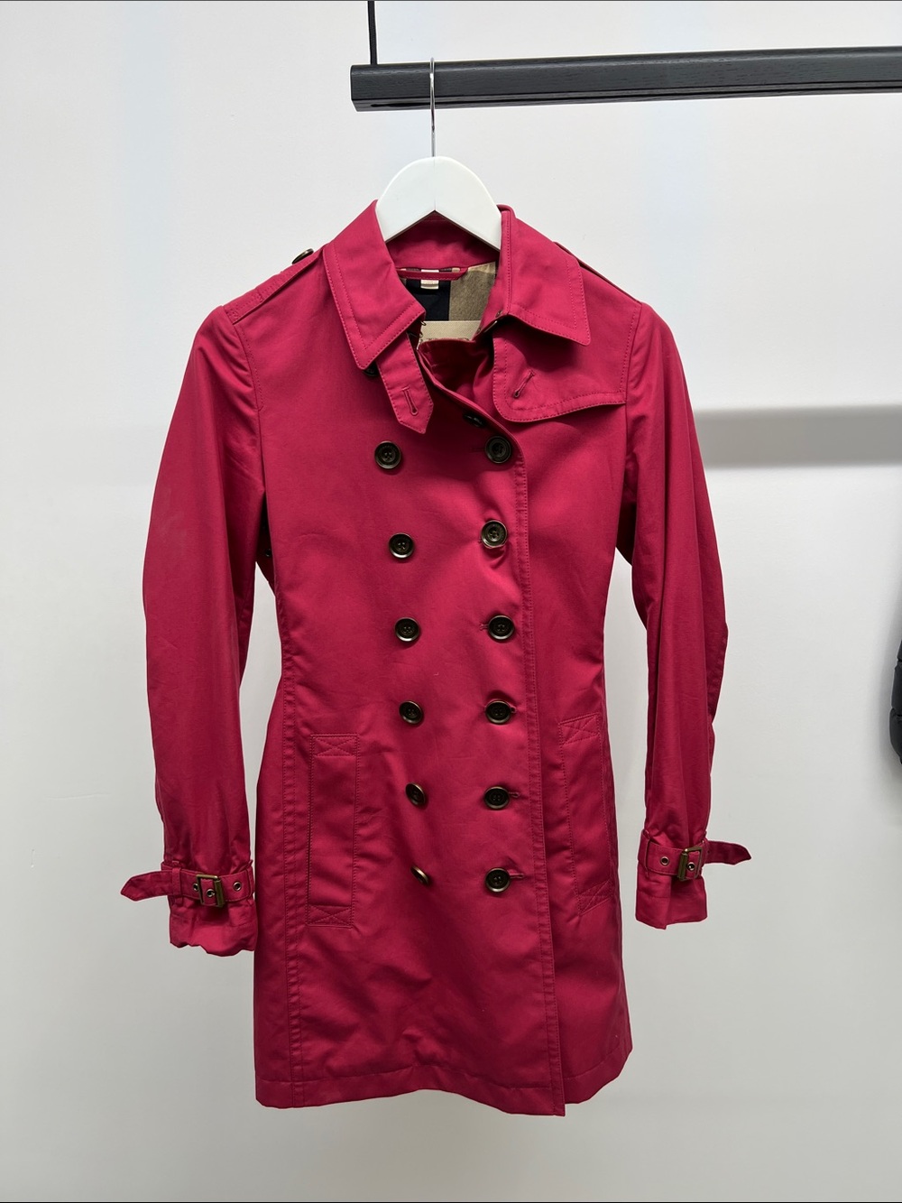 Burberry Raspberry Pink Double-Breasted Trench Coat